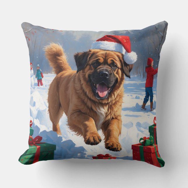 Coussin Le Mastiff tibétain coule en neige avec le Casquet (Recto)