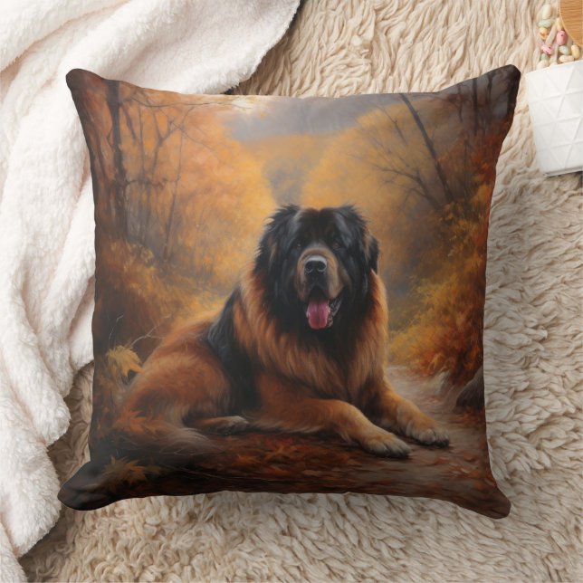 Coussin Le Mastiff tibétain en automne les feuilles automn (Couverture)
