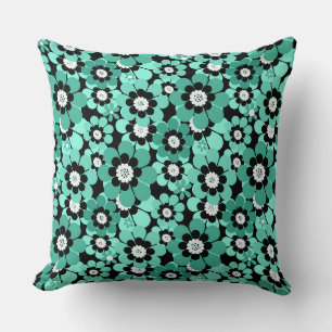 Coussin Le motif vert de pâquerettes rétro est uni