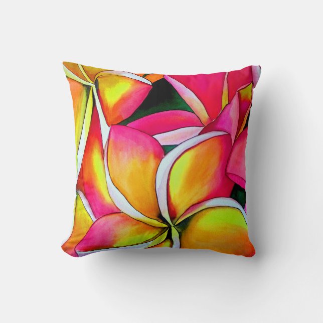 Coussin Le néon rose Frangipani Plumeria Beach art (Recto)