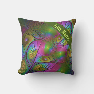 Coussin Le nom de la fractale abstraite trippy lumineuse c