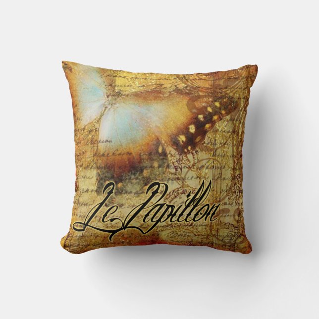 Coussin Le Papillon français Vintage| ambre (Recto)