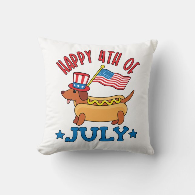 Coussin Le Patriotique Dachshund Wiener Chien 4 juillet (Recto)