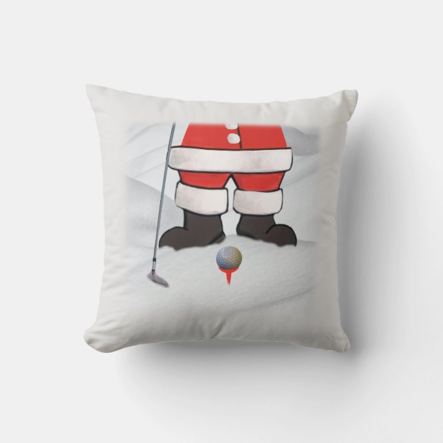 Coussin Le père noël jouant au golf dans la neige (Recto)