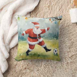 Coussin Le Père Noël joue au football champ de Noël