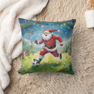 Coussin Le Père Noël joue au football champ de Noël