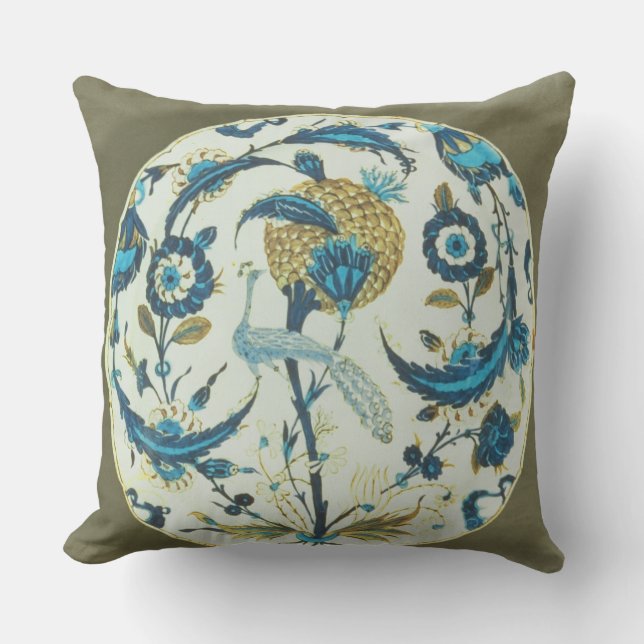 Coussin Le plat d'Iznik peint avec un paon était perché (Recto)