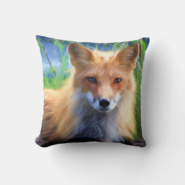 Coussin Le renard rouge se dresse dans l'herbe Pittoresque (Recto)