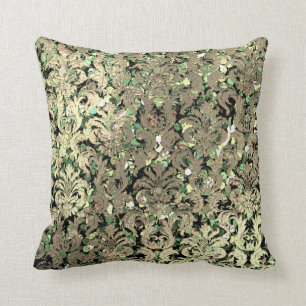 Coussin Le rose vert-foncé de rose de damassé rougissent