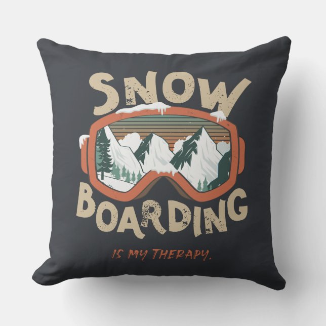 Coussin Le snowboard est ma thérapie Funny Mountain Winter (Recto)