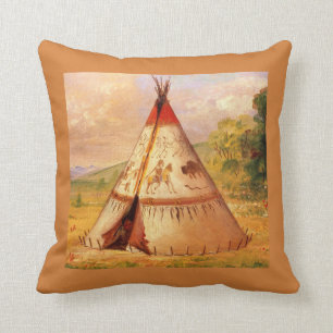 Coussin Le Teepee des Indiens d'Amérique et le paysage, C