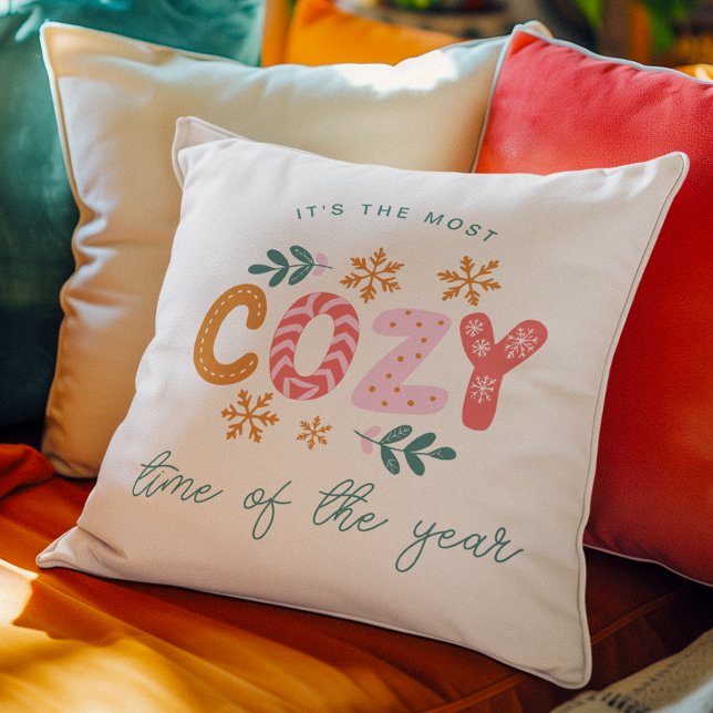 Coussin Le temps le plus cosy de l'année Noël rayé (Créateur téléchargé)