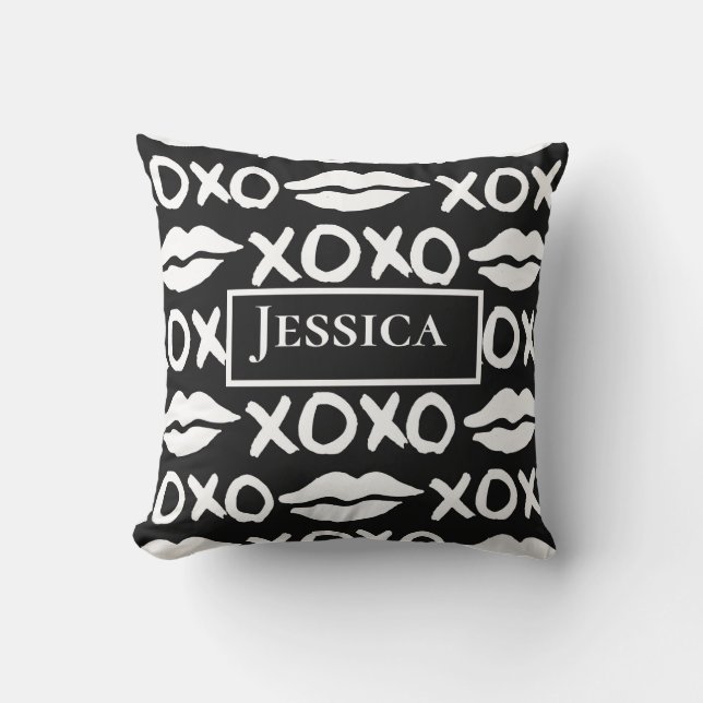 Coussin Le xoxo noir et blanc lâche ton nom (Recto)