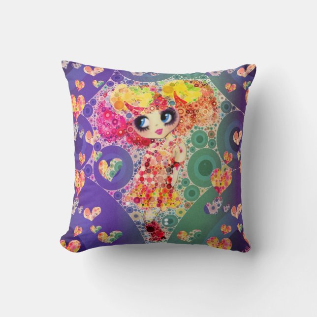 Coussin LeahG jolie fille Rainbow Kawaii fille Whimsical (Recto)