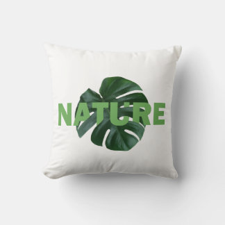 Coussin leaves monstera on white throw pillow