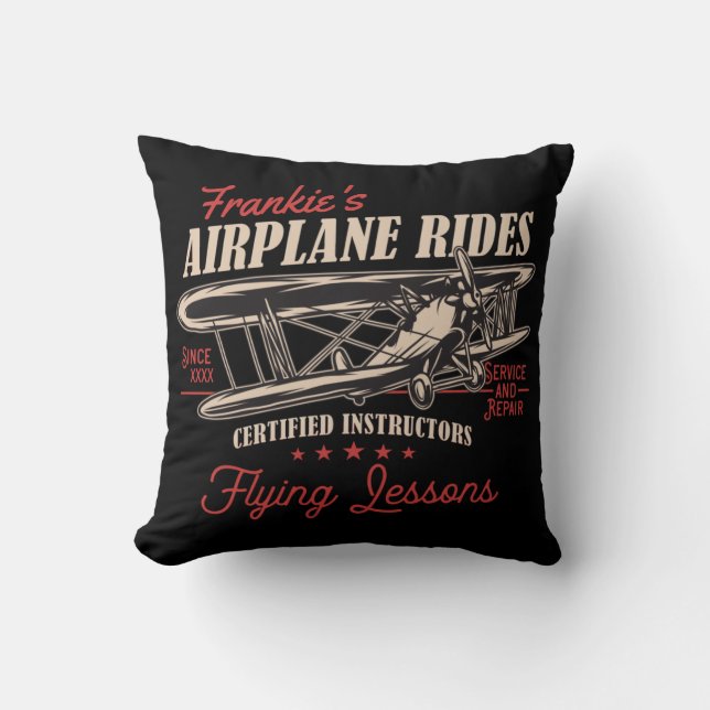 Coussin Leçons de vol rétros d'avion personnalisées (Recto)