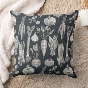 Coussin légumes de marché de fermier noir métal arme
