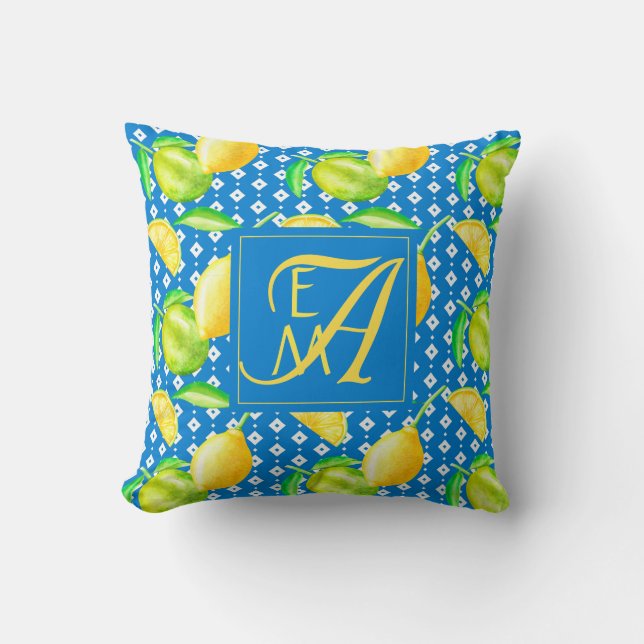 Coussin Lemon Tree Ocean Blue MONOGRAM (Recto)