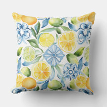 Lemon with Blues Pattern Throw Pillow