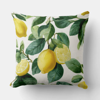 Coussin Lemons And Leaves Decorative Throw Pillow 