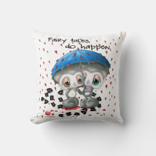 Coussin Lémurs blottis sous un parapluie du cœur