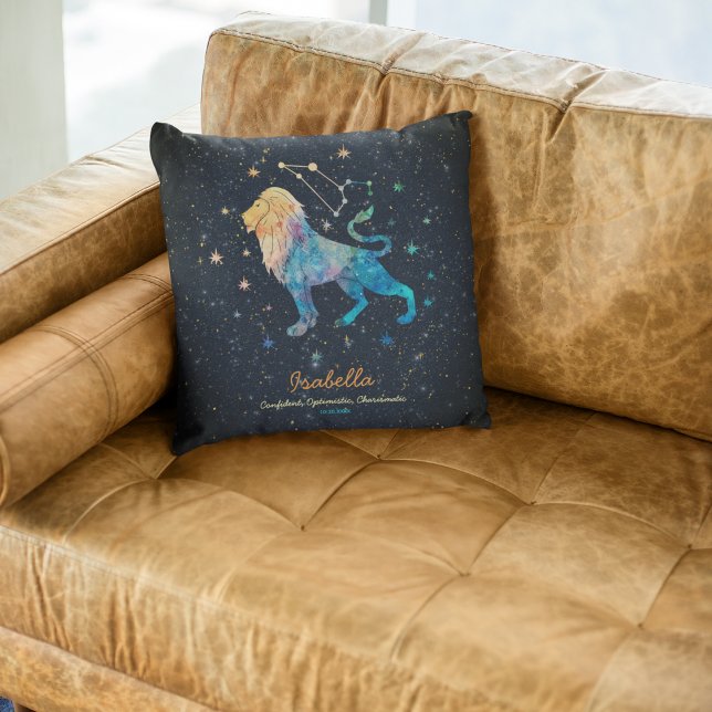 Coussin Leo Constellation Zodiac Aquarelle Étoiles Galaxie (Créateur téléchargé)
