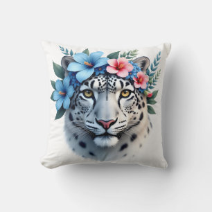 Coussin Léopard des neiges avec jeté de couronne florale b