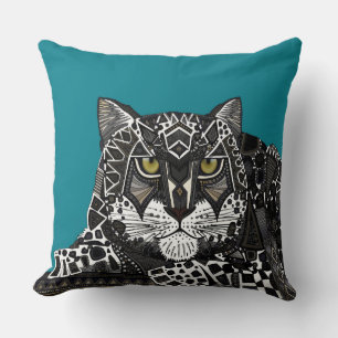 Coussin léopard des neiges turquoise