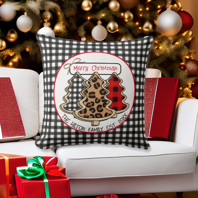 Coussin Léopard, En vichy et Buffalo Plaid Christmas Trees (Créateur téléchargé)