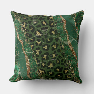 Coussin Leopard Gold Green Roses Agate Jeu d'oreiller