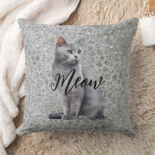 Coussin Leopard Grey Meow Kitty Chat