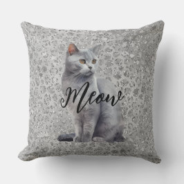 Coussin Leopard Grey Meow Kitty Chat