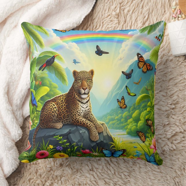 Coussin Leopard Majesty : Coloré Jungle Foliage (Couverture)