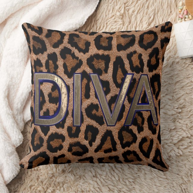 Coussin Leopard Poster de animal Diva citation Jeu d'oreil (Couverture)