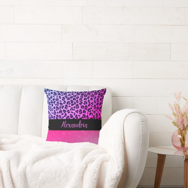 Coussin Léopard rose chaud brillant Personnalisé (Canapé)