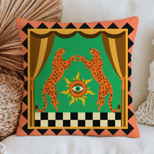 Coussin Léopards Orange à Carreaux Dopamine Esthétique Rét