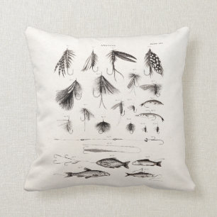 Coussin Les 1800s vintages pêchant des mouches de pêche 