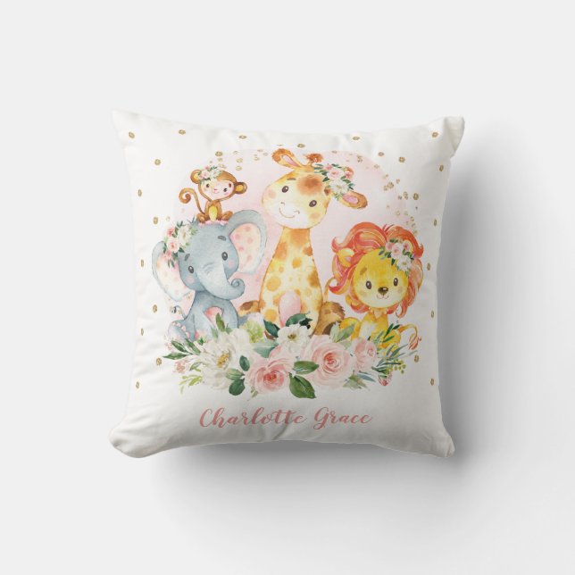 Coussin Les animaux féminins de jungle rougissent crèche (Recto)