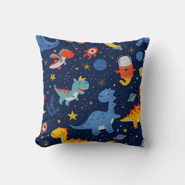 Coussin Les Astronautes Dinosaures Dans L'Espace Enfants G (Recto)