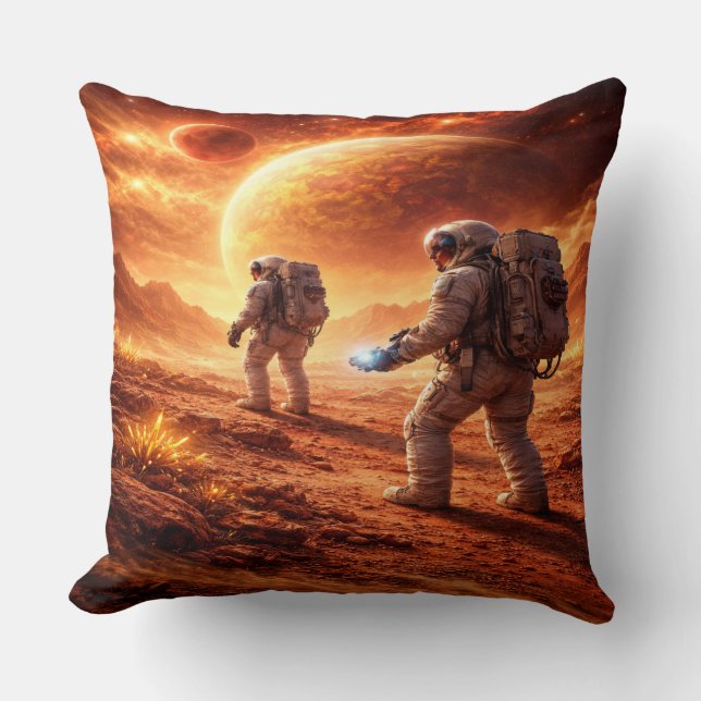 Coussin Les astronautes explorent une planète orange (Recto)