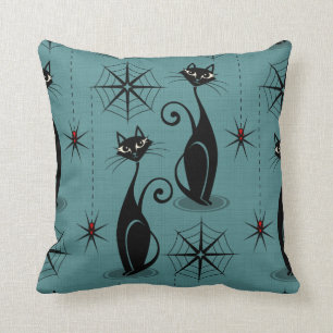 Coussin Les chats atomiques Éffrayants de Meow Retro en bl