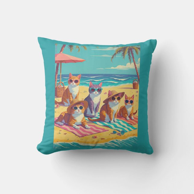 Coussin Les chats se prélassent sur la plage (Recto)