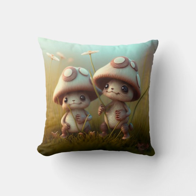 Coussin Les elfs de champignons dans le champ jettent l'or (Recto)
