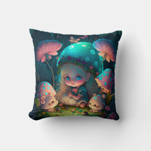 Coussin Les elfs de champignons dans le champ jettent l'or