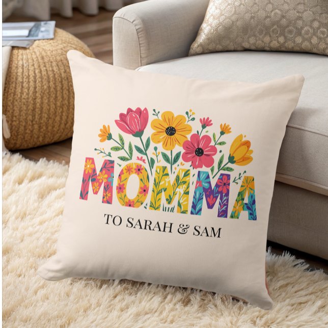 Coussin Les enfants de maman moderne nomment la fête des m (Créateur téléchargé)