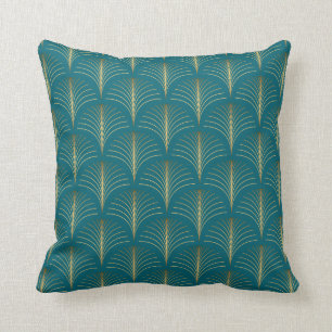 Coussin Les fans d'or Art Déco sur le Turquoise
