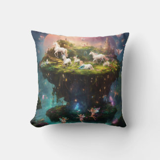 Coussin Les fées évoluent sur une île flottante avec des l