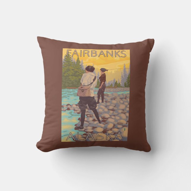 Coussin Les femmes pilotent la pêche - Fairbanks, Alaska (Recto)