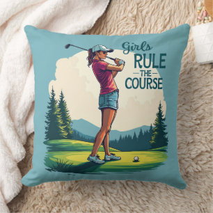 Coussin Les filles gouvernent le parcours Retro Golf Illus