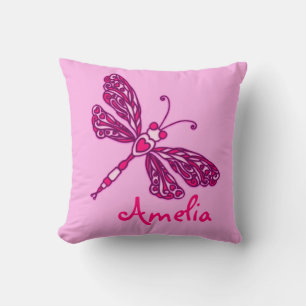 Coussin Les filles roses ajouter votre nom dragonfly couss